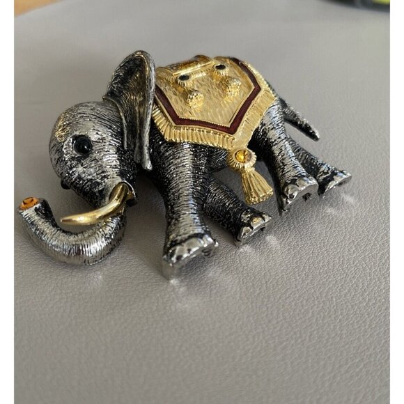Vintage Silver Gold Tone Elephant Brooch Pin Topaz Sapphire Crystals Rhinestones - Picture 2 of 7